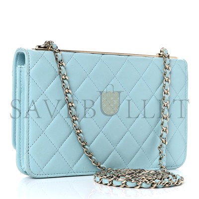 CHANEL LAMBSKIN QUILTED TRENDY CC WALLET ON CHAIN WOC LIGHT BLUE  (19*13*5cm)